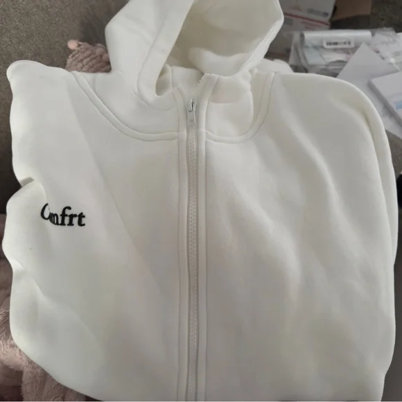 Set -2 !! M Comfrt White Zip-Up Hoodie and sweatpants M - Picture 4 of 9